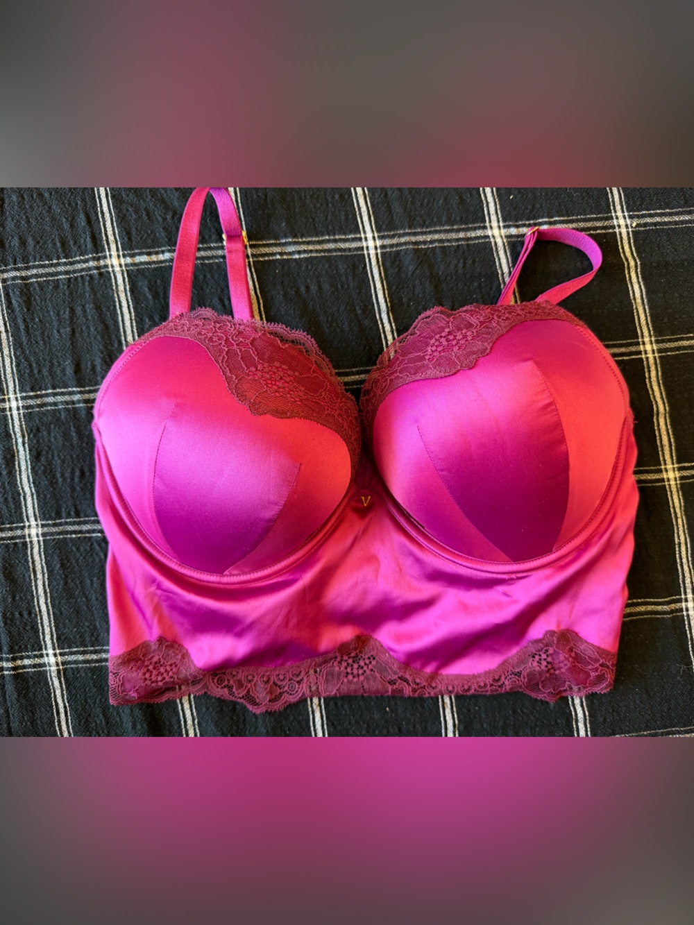 Victoria's Secret Bright Fuchsia Satin & Lace Push-Up Bralette